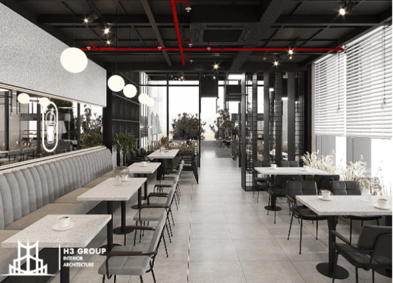 Dự án Choucha do H3 Group thực hiện gây ấn tượng với thiết kế trần nhà sử dụng khung thép và hệ thống đường ống kỹ thuật lộ thiên, mang đến vẻ đẹp thô mộc, hiện đại và đậm chất cá tính cho không gian