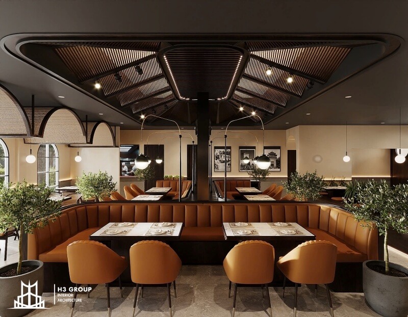 Lã Vọng Restaurant do H3 Group thi công trọn gói, tập trung vào việc tái hiện nét đẹp truyền thống của Việt Nam, kết hợp giữa sự mộc mạc và sang trọng