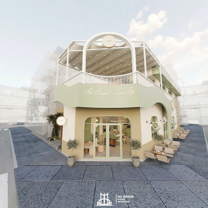 cải tạo lại căn nhà cũ hiện trạng thành một quán cà phê kết hợp bán kem và trà