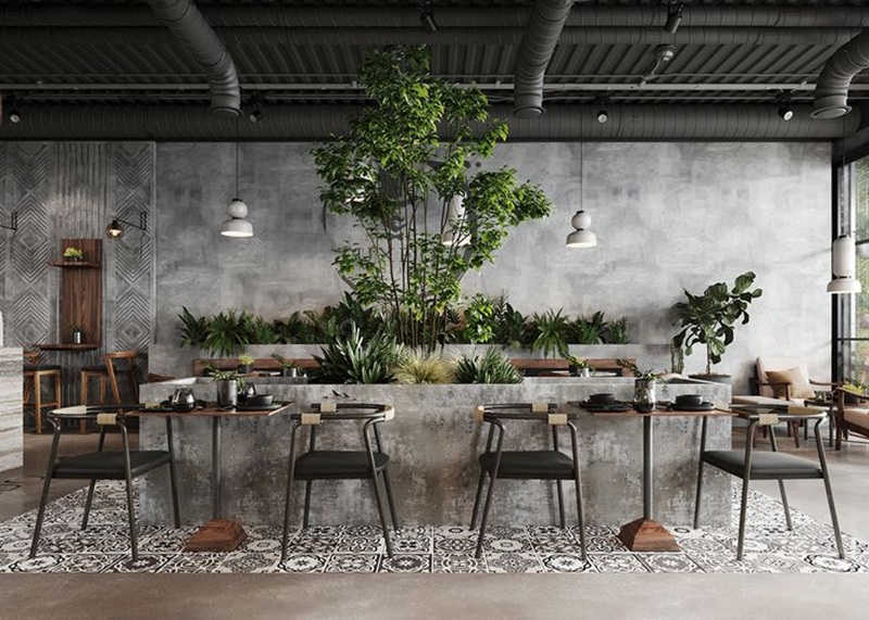 Quán cafe Industrial nổi bật với gam màu xám và đen mang đậm chất đô thị