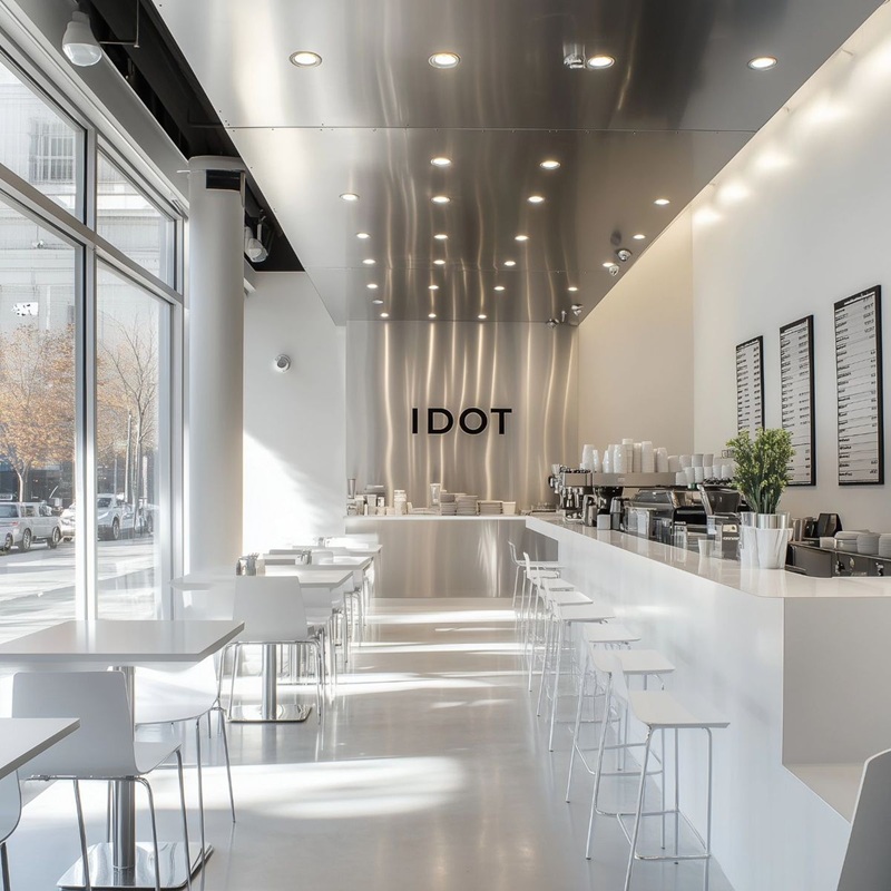 Ánh sáng tự nhiên được tận dụng tối đa, hạn chế đồ decor rườm rà giúp không gian quán cafe Minimalism luôn thoáng đãng
