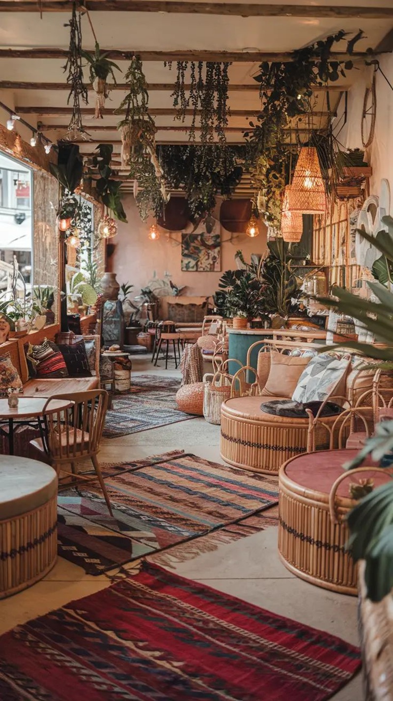 Quán cafe Boho thường không có quy tắc trang trí cố định, tất cả đều tự nhiên và ngẫu hứng