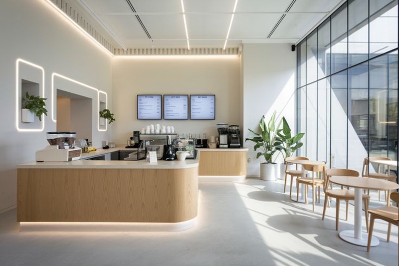 Quầy bar được bố trí khoa học, kết hợp vật liệu đá và kim loại tạo điểm nhấn thời thượng