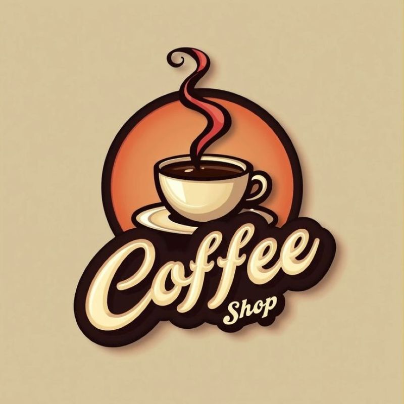 Logo mang sắc thái ấm áp với tone màu nâu, cam đặc trưng của quán cà phê phong cách vintage