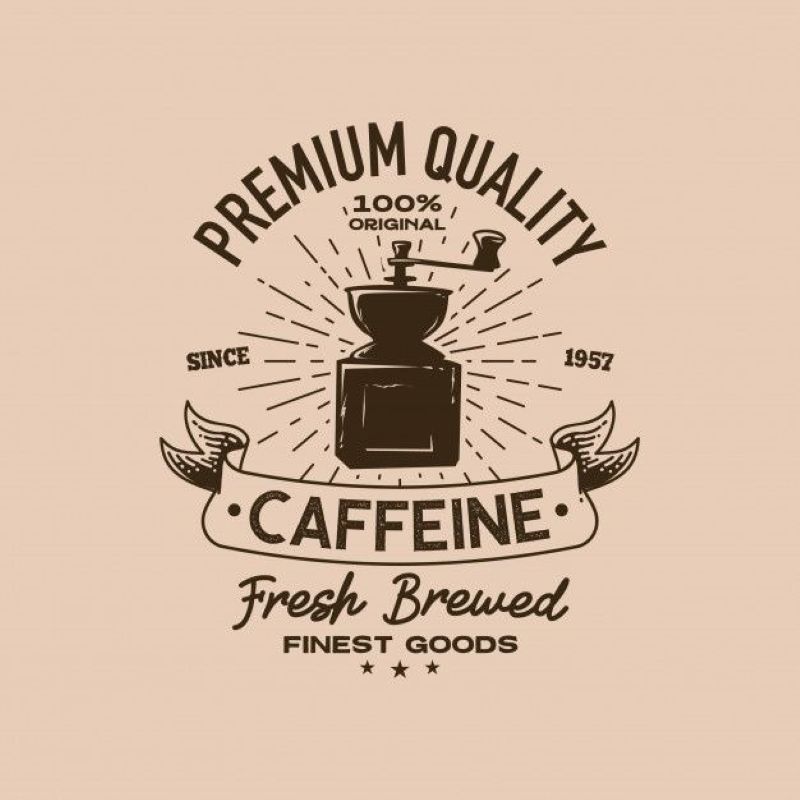 Logo mang phong cách hoài niệm qua hình ảnh cối xay cà phê, đồng thời nhấn mạnh thông điệp “Fresh Brewed – Finest Goods"