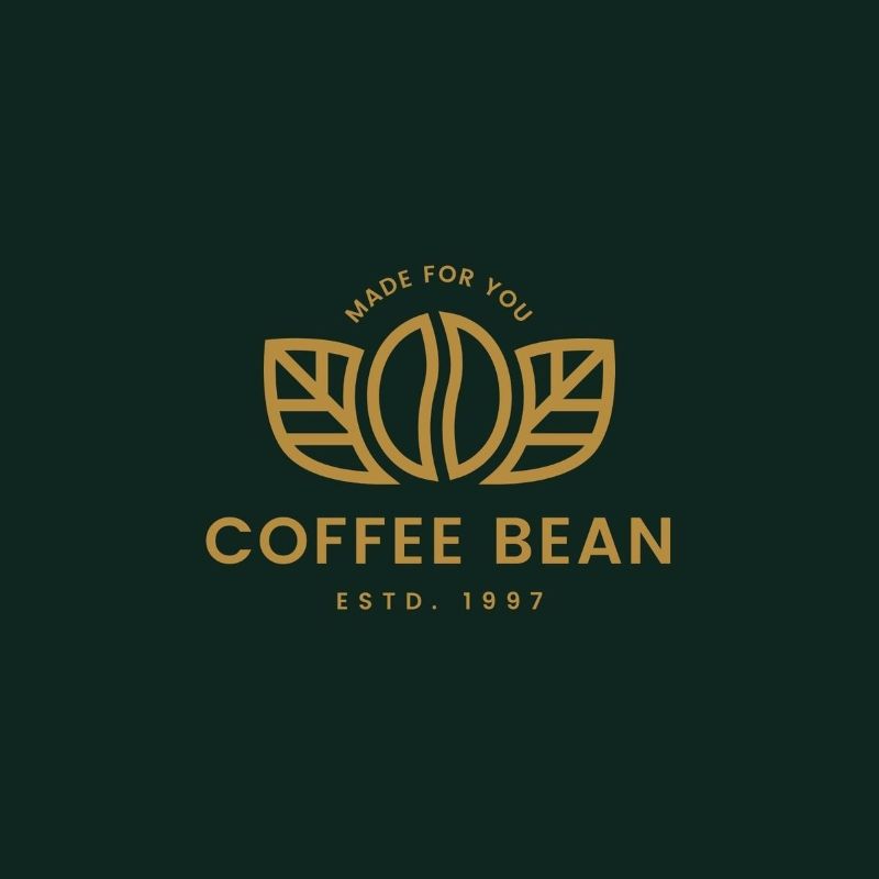 Mẫu logo phong cách tối giản với hình ảnh hạt cafe và font chữ san-serif