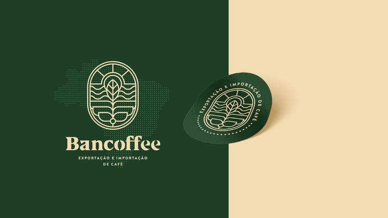 Logo hình oval tinh tế với biểu tượng hạt cà phê được cách điệu, mô tả hành trình phát triển của cây cà phê