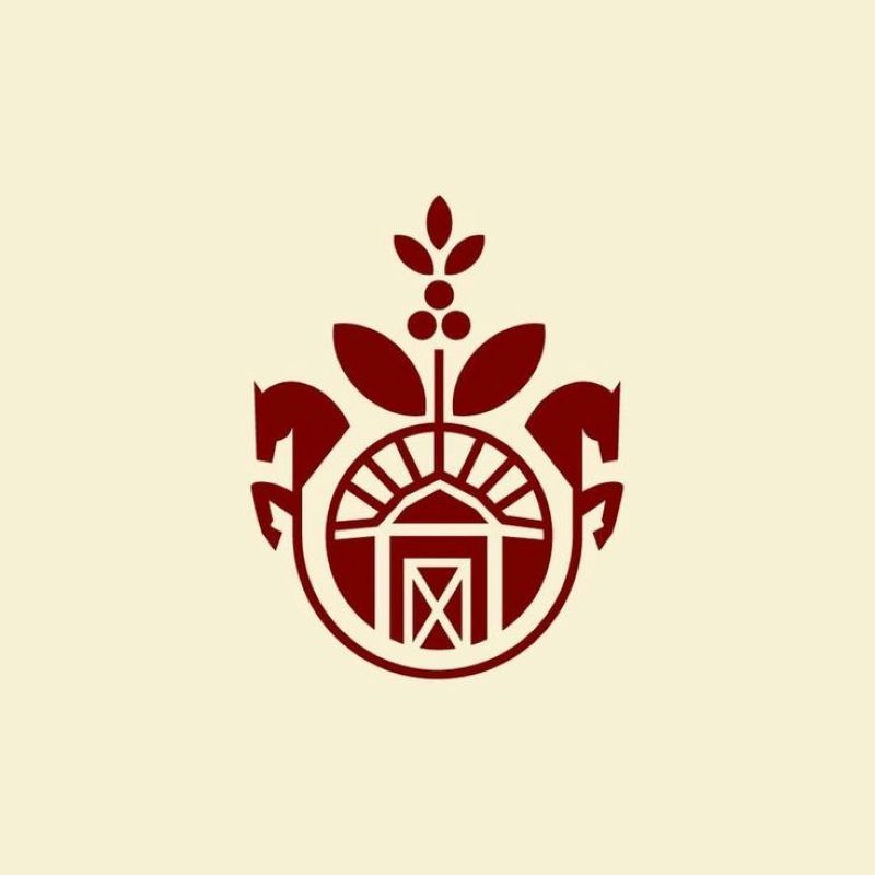 Một thiết kế logo mang phong cách trừu tượng, biểu trưng cho sự uy tín và chất lượng thông qua hình ảnh hạt cà phê và ngựa chiến mạnh mẽ