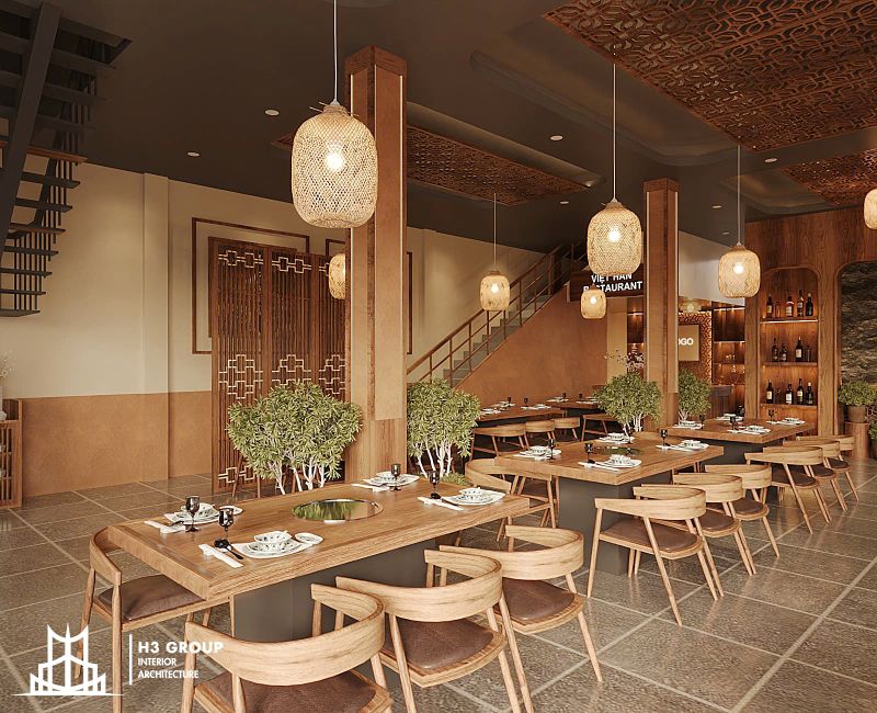 Không gian được làm mềm và ấm hơn bởi hệ thống đèn tre