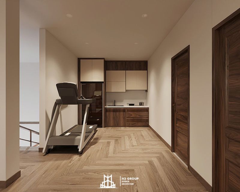 Khu vực bếp được thiết kế thu gọn, tối ưu hóa