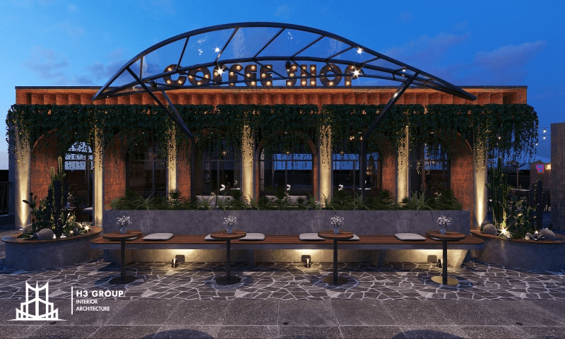 Thiết kế quán cafe 300m2 kết hợp giữa phong cách Industrial và Tropical hiện đại, tươi mới