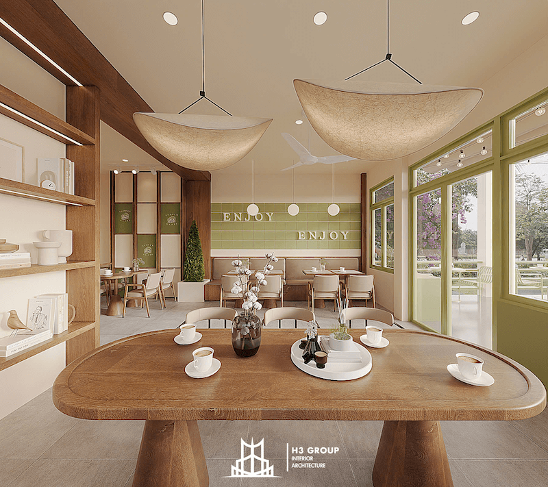 Thiết kế hiện đại tận dụng ánh sáng tự nhiên, kết hợp hệ bàn ghế dễ dàng thay đổi theo nhu cầu sử dụng