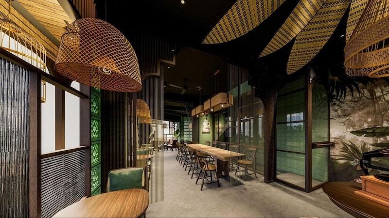 Không gian quán cà phê độc đáo và ấn tượng với phong cách Indochine kết hợp Tropical mang đến cảm giác gần gũi với thiên nhiên và đầy hoài niệm.