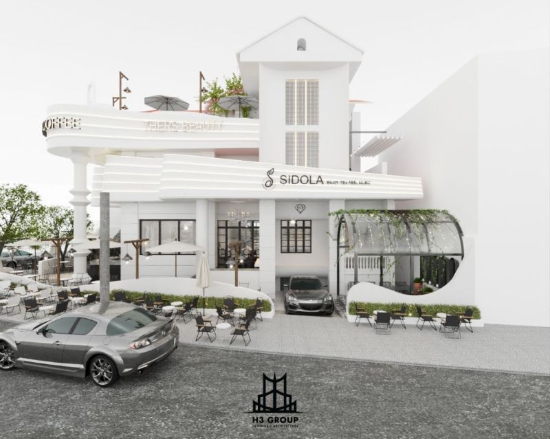 Dự án Sidola Coffee do H3 Group thực hiện theo phong cách Tân cổ điển sử dụng tông màu trắng chủ đạo