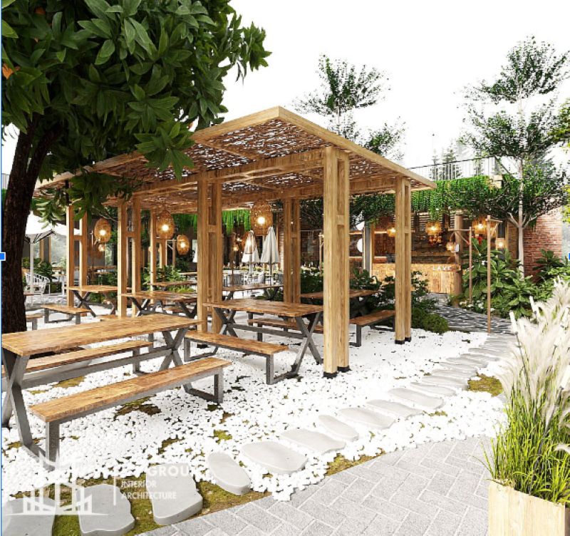 Dự án Lavender Cafe do H3 Group thiết kế là sự kết hợp của phong cách sân vườn hiện đại cùng các mảng xanh tạo nên sự tươi mát, thoáng đãng