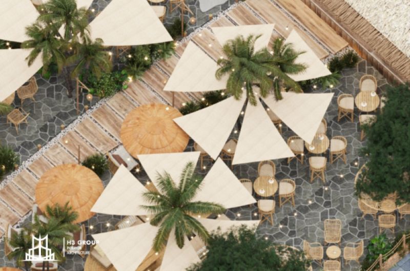 Dự án cafe sân vườn Lola Tea do H3 Group theo phong cách Tropical