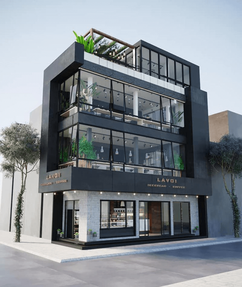 Thiết kế quán cafe 3 tầng cho phép phân chia không gian linh hoạt giữa phục vụ, làm việc và thư giãn giúp nâng tầm trải nghiệm khách hàng