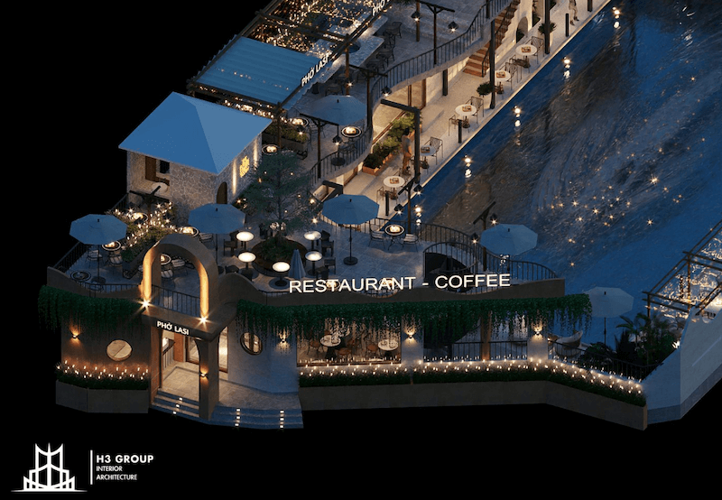 Quán cafe 3 mặt tiền cho phép mở rộng không gian trưng bày và tạo nhiều góc ngồi có view đẹp, thu hút khách