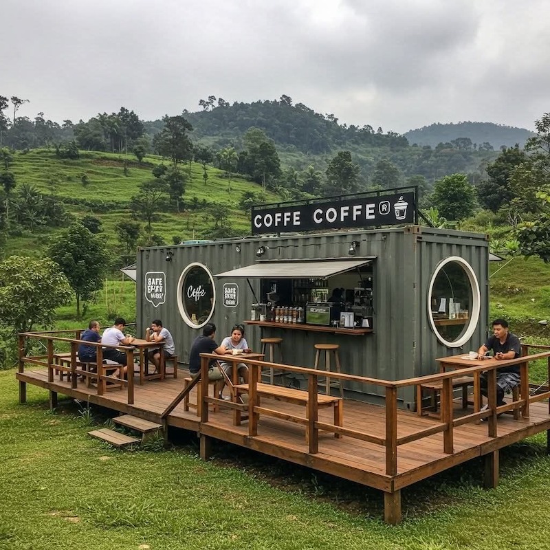 Thiết kế quán cafe bình dân container độc đáo phù hợp với mô hình nhỏ gọn nhưng vẫn tạo dấu ấn riêng