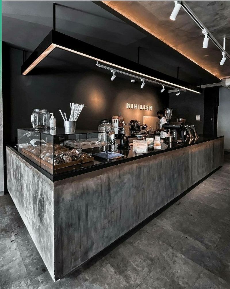 Quầy bar bằng bê tông mài không chỉ chắc chắn mà còn trở thành điểm nhấn thị giác đầy ấn tượng