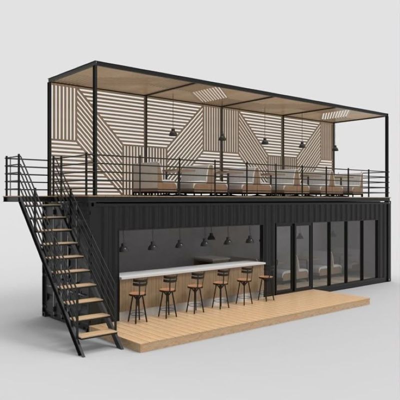 Thiết kế quán cafe khung thép 2 tầng tận dụng chiều cao, tạo tầm nhìn rộng và thoáng đãng cho khách hàng