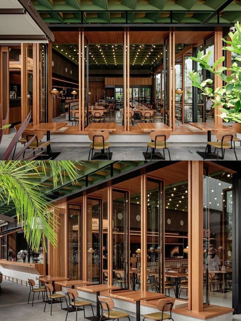 Thiết kế quán cafe khung thép & gỗ vừa đảm bảo độ bền, vừa tạo điểm nhấn thẩm mỹ nhờ sự kết hợp hài hòa giữa kim loại và gỗ