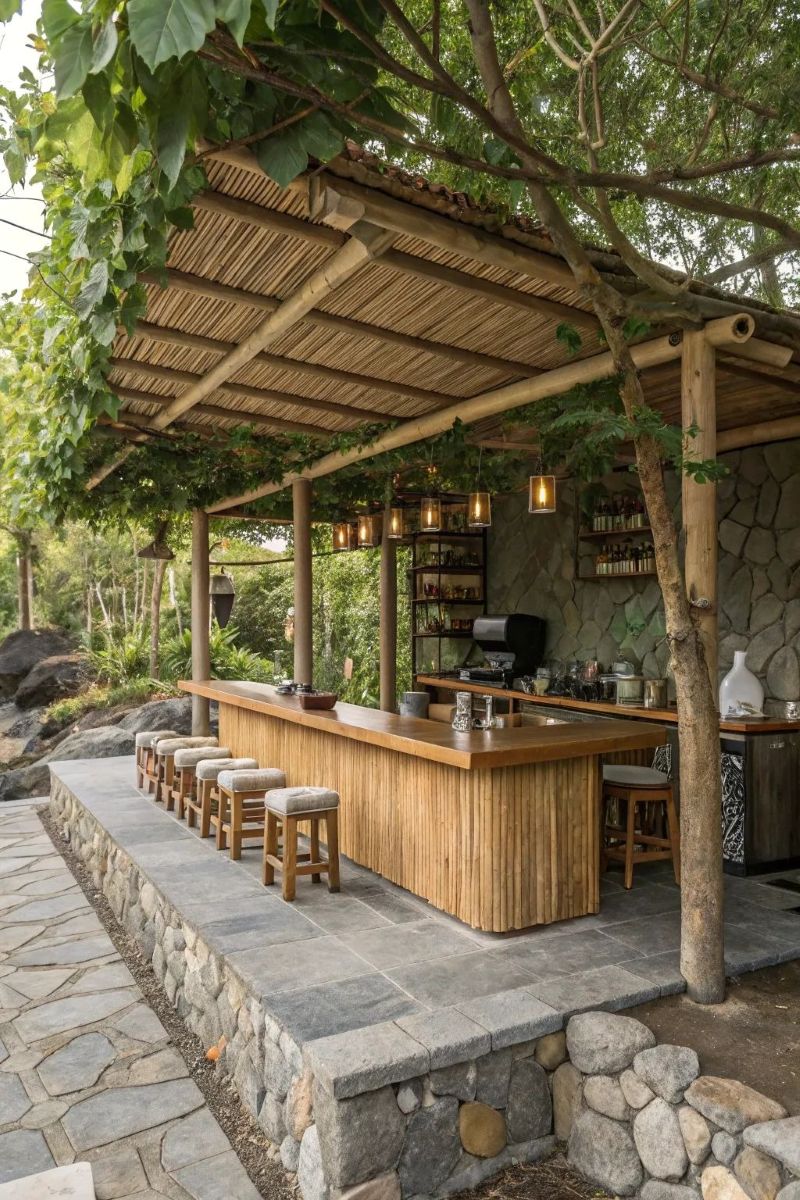 Thiết kế quán cafe ở nông thôn sử dụng quầy bar gỗ mộc mạc kết hợp đèn vàng, tạo điểm nhấn đơn giản mà tinh tế 