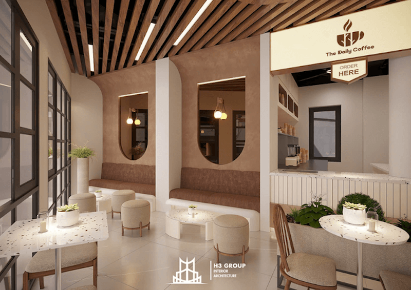 Quán cafe sang trọng cần có bố cục không gian hợp lý, tạo cảm giác thoáng đãng nhưng vẫn đảm bảo sự riêng tư cho từng nhóm khách.
