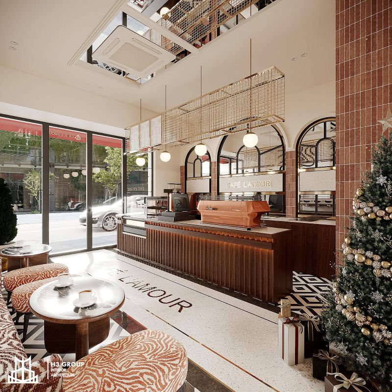 Thiết kế quán cafe trong nhà với diện tích nhỏ nhưng vẫn mang đậm phong cách châu Âu hiện đại, sang trọng và cuốn hút