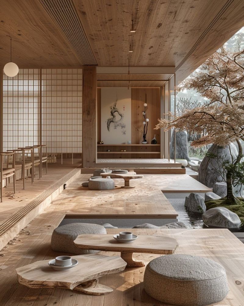 Phong cách trà đạo Wabi-Sabi tôn vinh vẻ đẹp giản dị, mộc mạc và những chi tiết không hoàn hảo tự nhiên, tạo không gian ấm áp, tĩnh lặng và sâu sắc