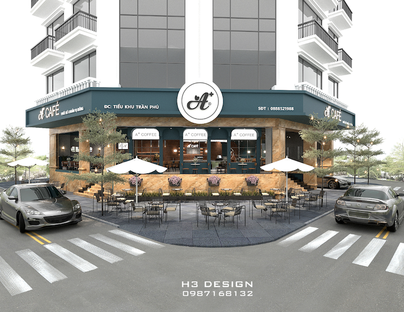 Mặt tiền quán cafe tân cổ điển giúp khách hàng dễ nhận diện thương hiệu nhờ phong cách kiến trúc riêng biệt
