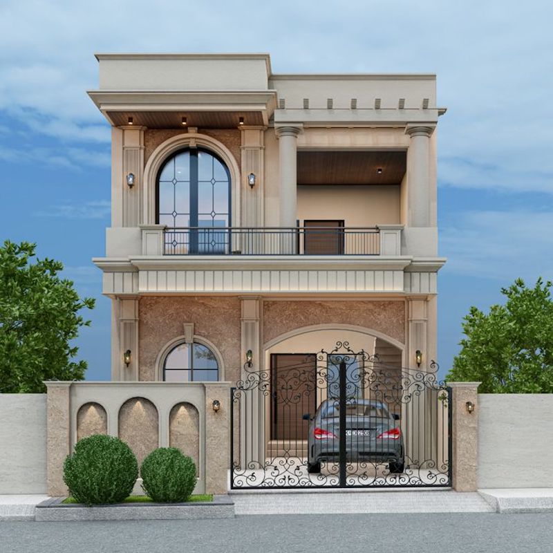 Mặt tiền nhà phố tân cổ điển giúp nâng tầm giá trị thẩm mỹ của ngôi nhà, đồng thời thể hiện gu kiến trúc và đẳng cấp riêng của gia chủ