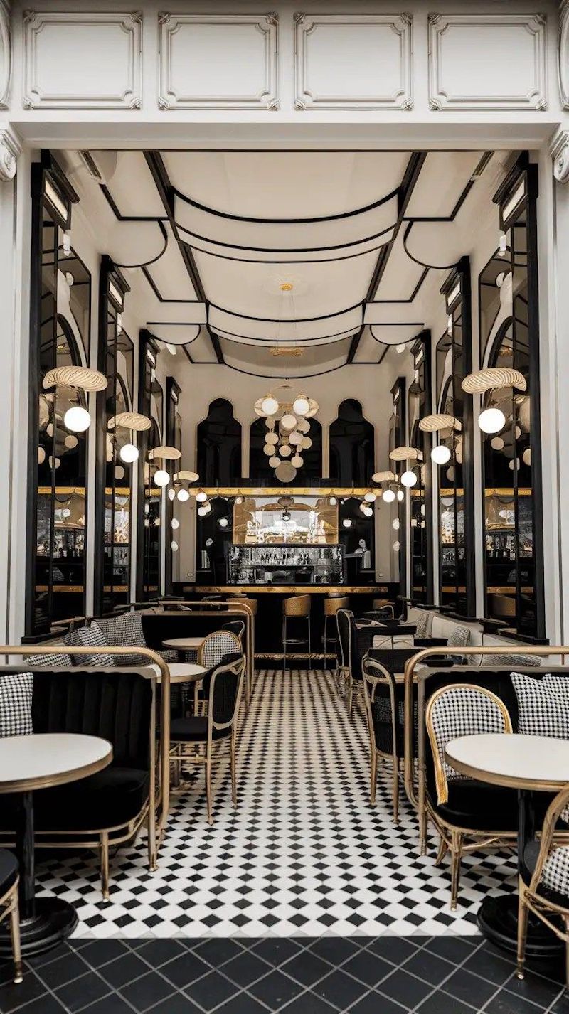 Thiết kế quán cafe phong cách tân cổ điển sử dụng ánh sáng vàng dịu cùng vật liệu cao cấp để tôn vinh từng chi tiết nội thất