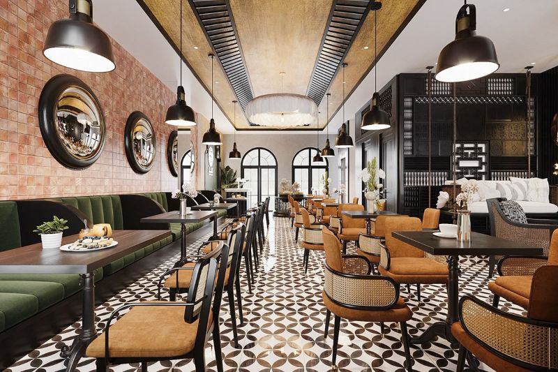 Thiết kế quán cà phê phong cách Indochine tạo không gian hoài cổ, lãng mạn, gây ấn tượng mạnh với khách ngay từ cái nhìn đầu tiên
