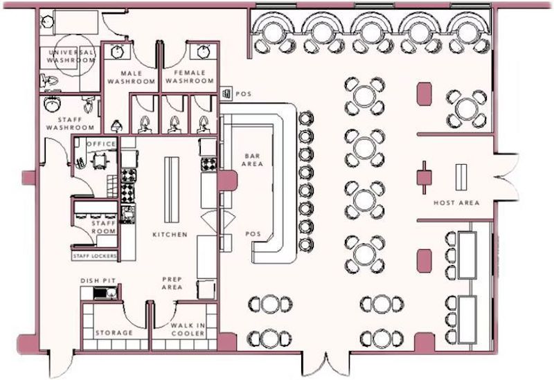 Thiết kế mặt bằng quán cà phê diện tích vừa (30–80m²) nên bố trí nhiều loại chỗ ngồi khác nhau để phục vụ đa dạng nhóm khách hàng