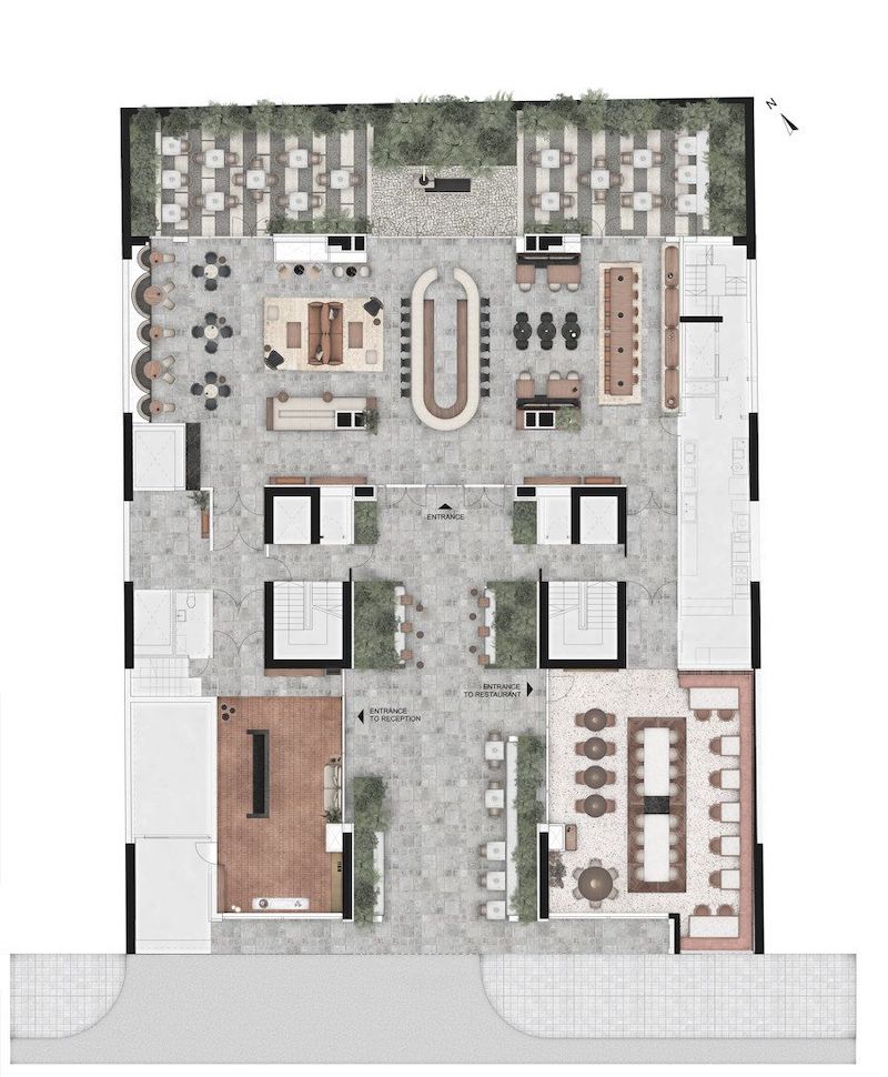 Thiết kế mặt bằng quán cà phê diện tích lớn (>80m²) cần đảm bảo ánh sáng, thông gió và hệ thống PCCC đạt tiêu chuẩn