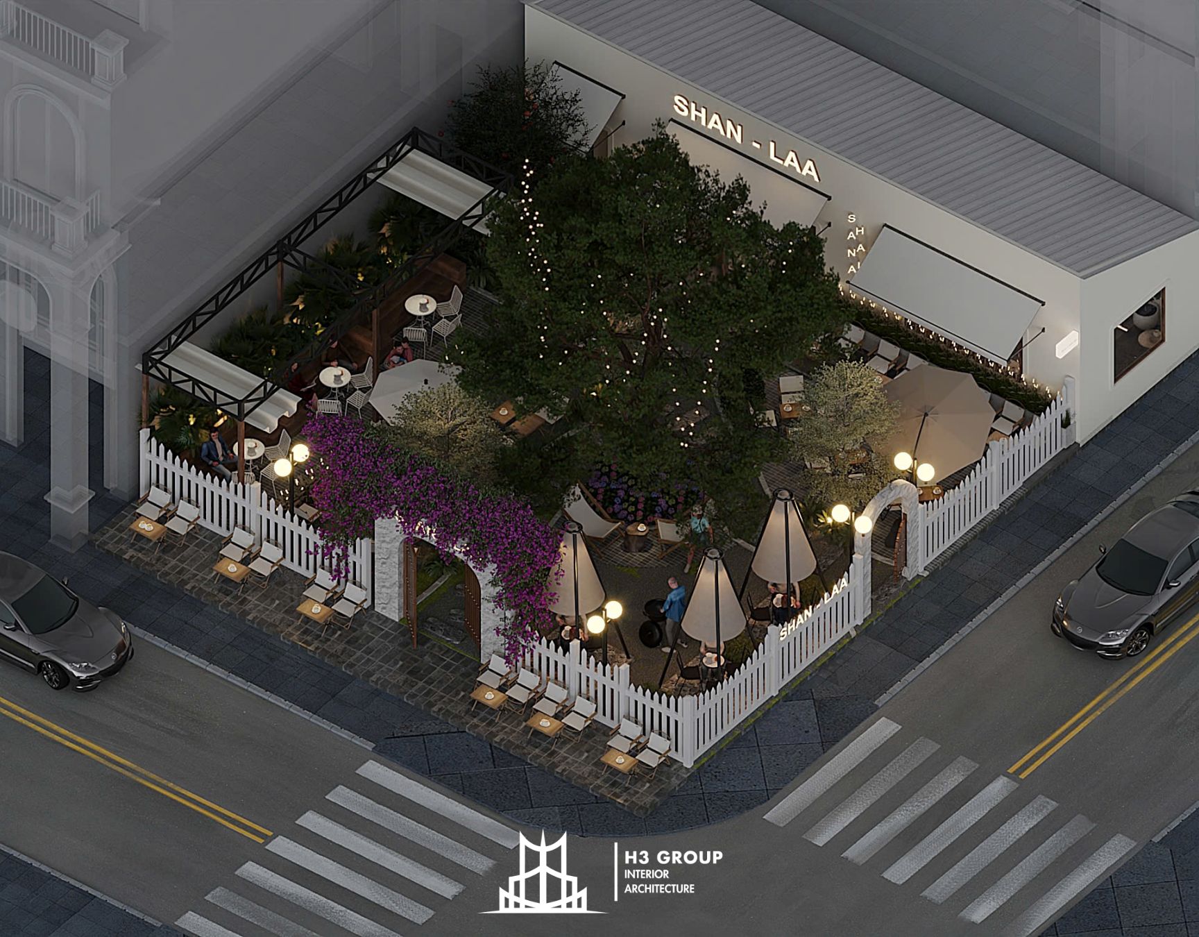 xây dựng một không gian cafe sân vườn hiện đại,