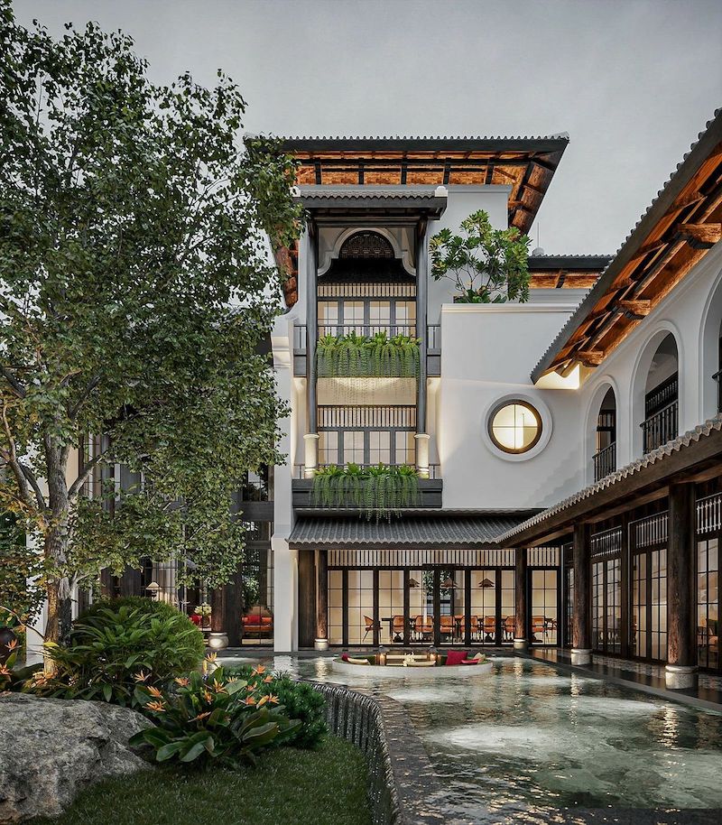 Biệt thự phong cách Indochine kết hợp nét sang trọng cổ điển với không gian xanh nhiệt đới, tạo nên vẻ đẹp tinh tế và gần gũi.
