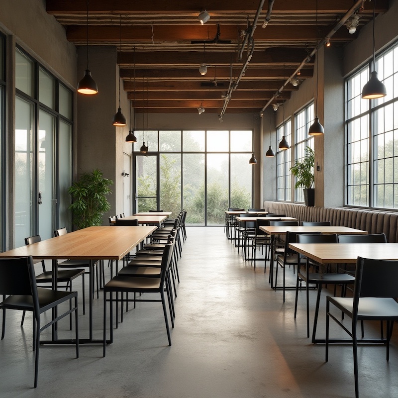 Nội thất trong quán cafe như ghế ống thép, bàn kính, kệ kim loại vừa tiện dụng, vừa thể hiện tinh thần Bauhaus hiện đại