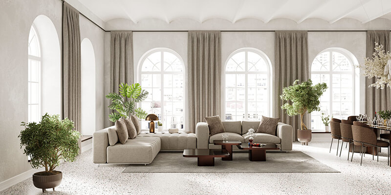 Phong cách cổ điển kết hợp hiện đại giữ bố cục cân đối đặc trưng cổ điển nhưng lược bỏ chi tiết rườm rà, tạo không gian hài hòa, tinh tế và hiện đại hơn 