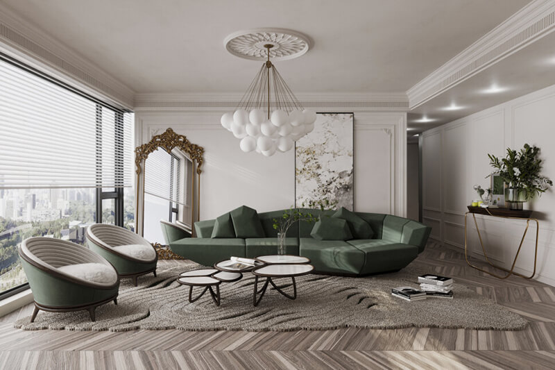 Chất liệu cao cấp nhưng đơn giản giúp không gian giữ được vẻ sang trọng, tinh tế của cổ điển, đồng thời tạo cảm giác nhẹ nhàng, hiện đại và thanh thoát 