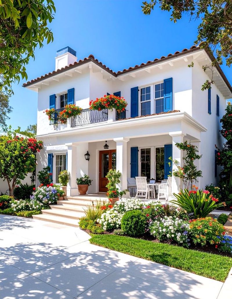 Thiết kế nhà phố sử dụng gam màu trắng, be, xanh dương cùng điểm nhấn gỗ tự nhiên để tạo sự hài hòa và ấm cúng 