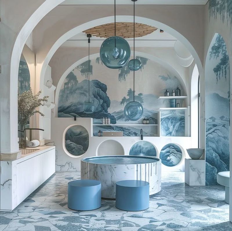  Sử dụng gam màu trắng – xanh – be để tạo cảm giác thư giãn và mát mẻ 