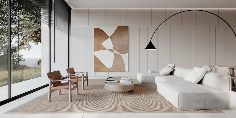 Gam màu trung tính giúp tạo cảm giác tinh tế, thoáng đãng và làm nổi bật đường nét, vật liệu trong không gian hiện đại tối giản