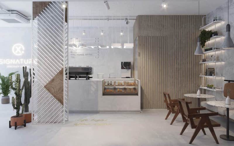 Quán cafe mang phong cách hiện đại tối giản thường sử dụng gam màu trung tính để tạo sự cân bằng và dễ chịu cho mắt