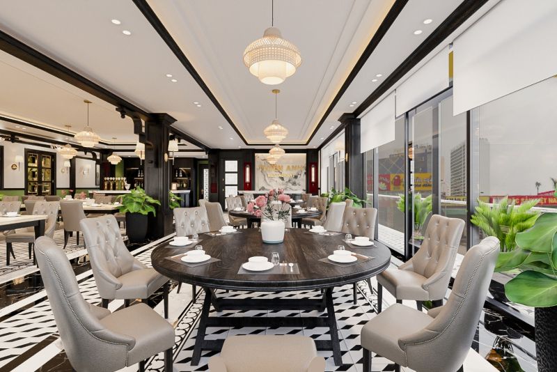 Nhà hàng phong cách Indochine hiện đại gây ấn tượng với không gian ấm cúng, sang trọng, kết hợp tinh tế giữa nét văn hóa Đông Dương và phong cách đương đại 