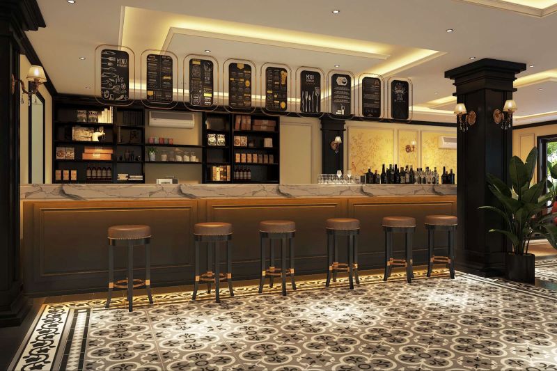 Thiết kế quán cafe phong cách Indochine hiện đại phù hợp với chủ quán yêu nét đẹp văn hóa Á Đông, muốn tạo không gian tinh tế, hoài niệm nhưng vẫn hiện đại, sang trọng và gần gũi 