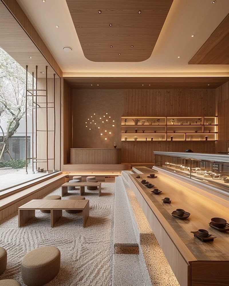 Thiết kế quán cà phê, nhà hàng phong cách Nhật Bản tạo không gian thanh tịnh, giúp khách hàng tập trung thưởng thức đồ uống và thư giãn 