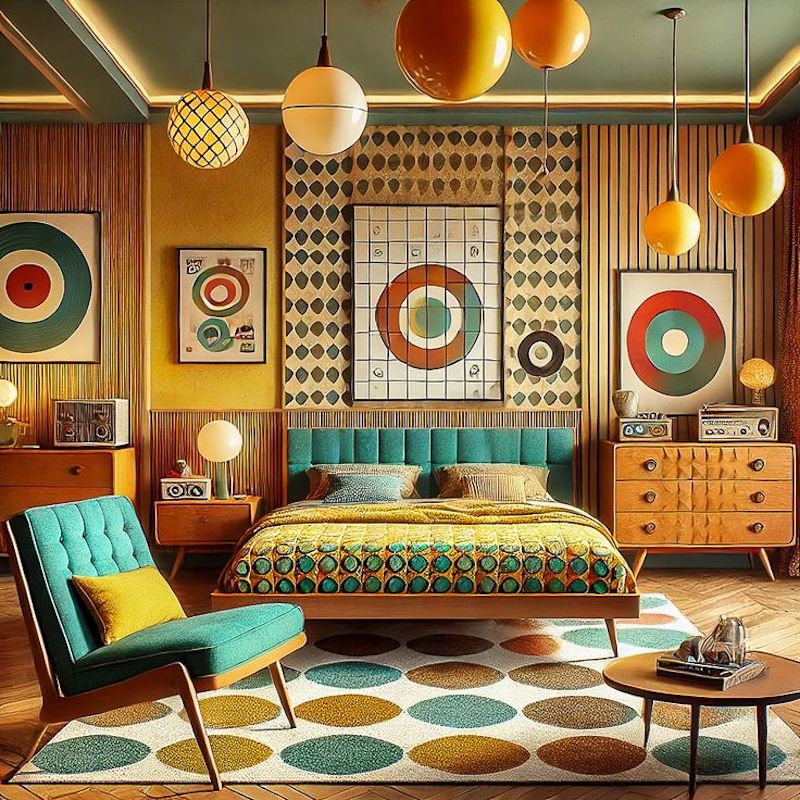 Họa tiết trong phong cách Retro thường mang dấu ấn hoài cổ với các hình học, hoa văn pop-art, sọc, caro hoặc họa tiết trừu tượng đậm chất thập niên 60 - 80