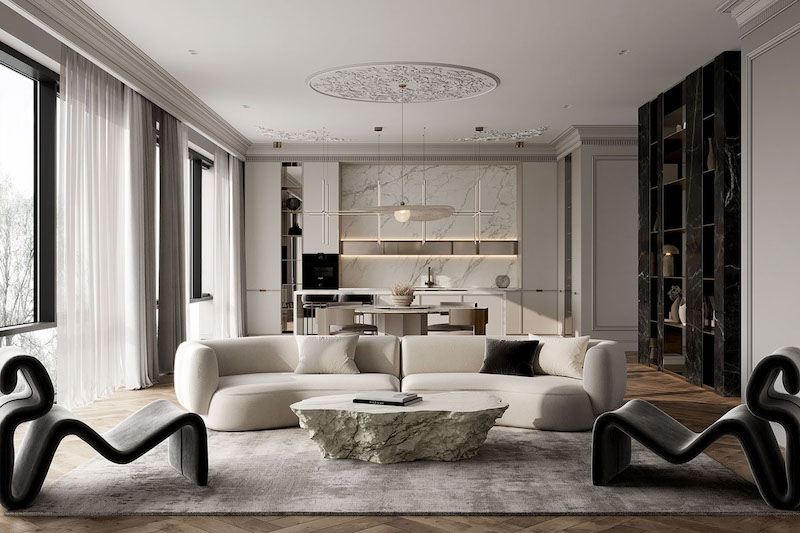 Phong cách tân cổ điển hiện đại là sự kết hợp hài hòa giữa vẻ đẹp sang trọng, tinh tế của cổ điển và sự tối giản, tiện nghi của hiện đại, tạo nên không gian đẳng cấp và bền vững